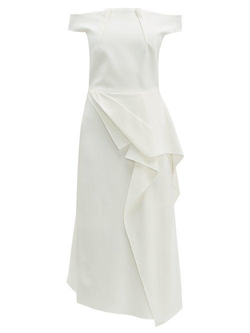 Matchesfashion.com Roland Mouret - Arch Draped Panel Crepe Midi Dress - Womens - White