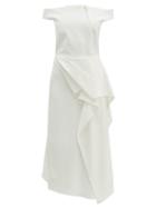 Matchesfashion.com Roland Mouret - Arch Draped Panel Crepe Midi Dress - Womens - White