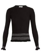 Matchesfashion.com Altuzarra - Malou Ruffled Cuff Ribbed Knit Sweater - Womens - Black