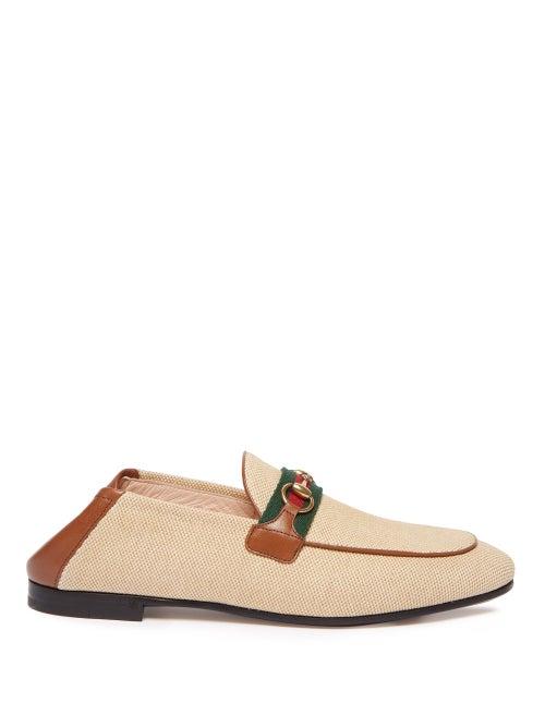 Matchesfashion.com Gucci - Brixton Collapsible Heel Canvas Loafers - Womens - Tan Multi