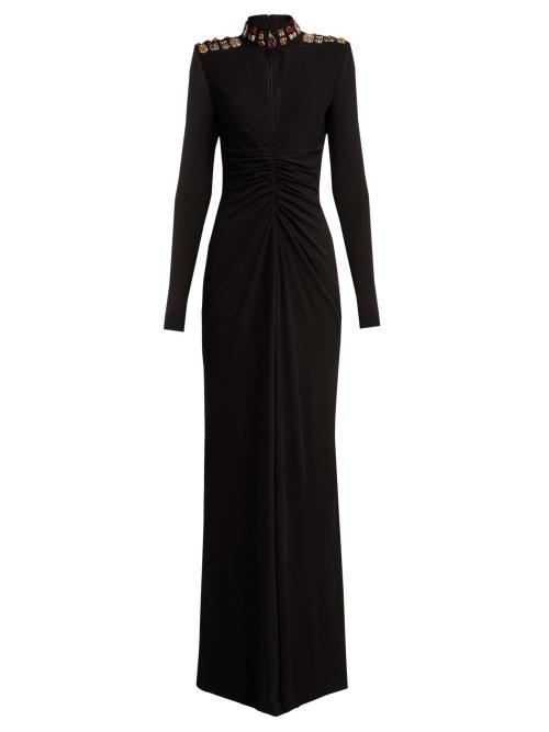 Matchesfashion.com Alexander Mcqueen - Cut Out Embellished Jersey Evening Gown - Womens - Black Multi