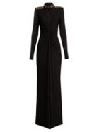 Matchesfashion.com Alexander Mcqueen - Cut Out Embellished Jersey Evening Gown - Womens - Black Multi