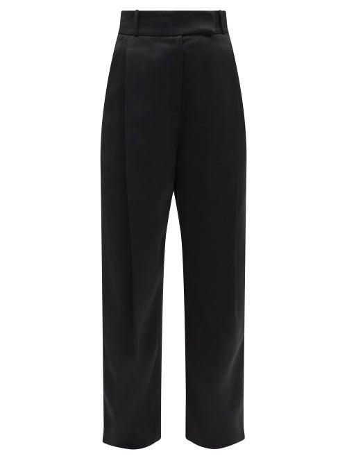 Ladies Rtw Totme - Pleated Satin Wide-leg Trousers - Womens - Black