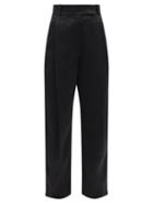 Ladies Rtw Totme - Pleated Satin Wide-leg Trousers - Womens - Black