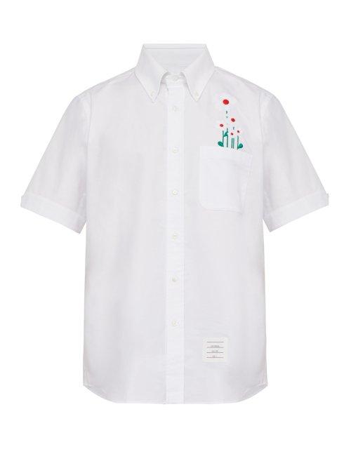 Matchesfashion.com Thom Browne - Embroidered Pocket Short Sleeved Cotton Shirt - Mens - White