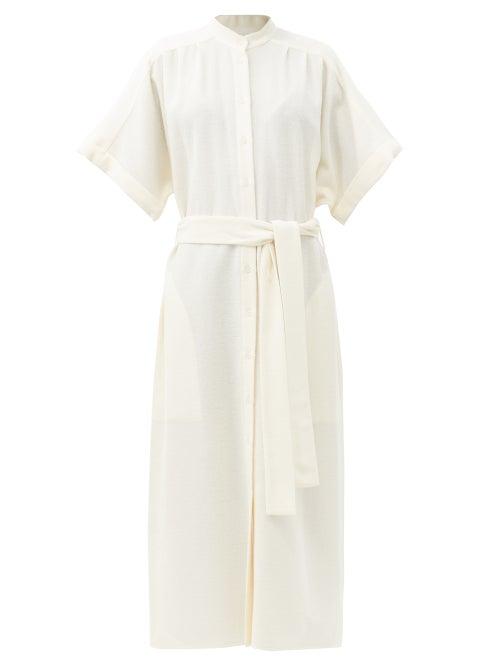 Matchesfashion.com Raey - Wide-sleeve Belted Boucl Wool-blend Shirt Dress - Womens - Ivory