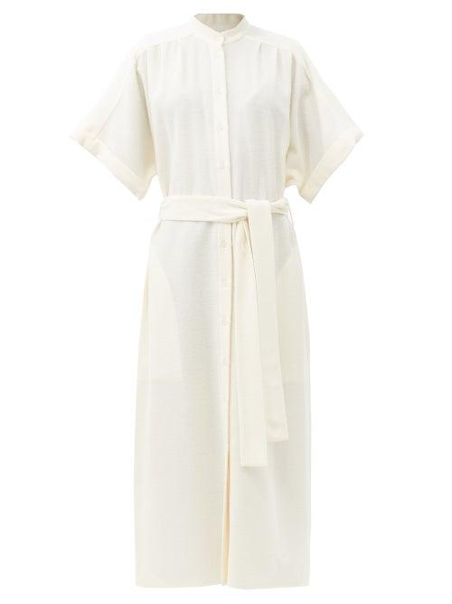 Matchesfashion.com Raey - Wide-sleeve Belted Boucl Wool-blend Shirt Dress - Womens - Ivory