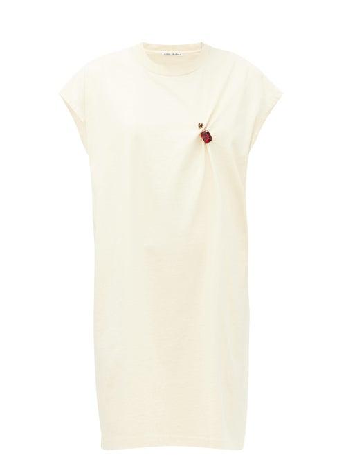 Matchesfashion.com Acne Studios - Ering Crystal-brooch Cotton T-shirt Dress - Womens - Cream