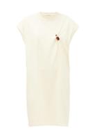 Matchesfashion.com Acne Studios - Ering Crystal-brooch Cotton T-shirt Dress - Womens - Cream