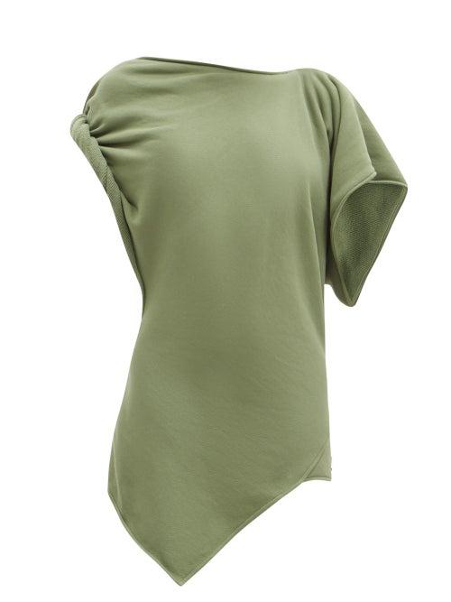Matchesfashion.com The Attico - Asymmetric Logo-embossed Cotton-jersey T-shirt - Womens - Green