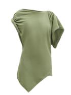 Matchesfashion.com The Attico - Asymmetric Logo-embossed Cotton-jersey T-shirt - Womens - Green