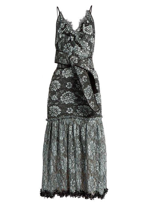 Matchesfashion.com Johanna Ortiz - Bead Embellished Lace Cotton Blend Faille Dress - Womens - Black Multi