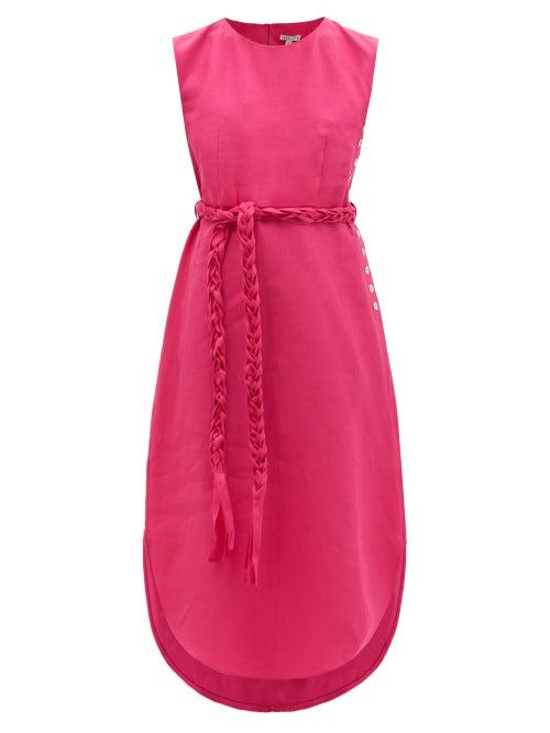 Ladies Beachwear Belize - Lila Braided-belt Linen Midi Dress - Womens - Pink