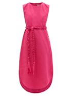 Ladies Beachwear Belize - Lila Braided-belt Linen Midi Dress - Womens - Pink
