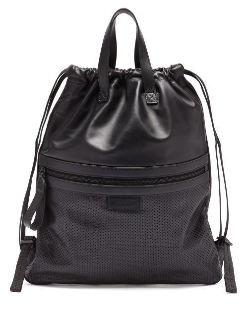 Matchesfashion.com Bottega Veneta - Perforated Drawstring Leather Backpack - Mens - Black