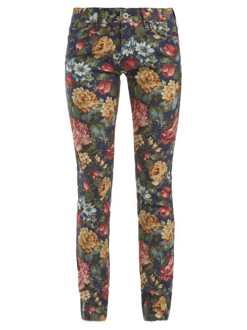 Matchesfashion.com Junya Watanabe - Floral Print Cotton Blend Jeans - Womens - Blue Multi
