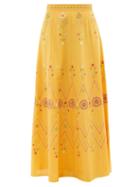 Ladies Beachwear Le Sirenuse, Positano - Camille Embroidered Cotton-poplin Maxi Skirt - Womens - Orange