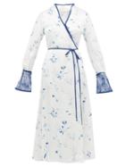 Matchesfashion.com Mame Kurogouchi - Lace Trimmed Floral Print Satin Wrap Dress - Womens - White Multi