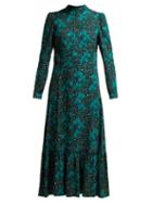 Matchesfashion.com Borgo De Nor - Rafaela Orchid And Leopard Print Crepe Midi Dress - Womens - Green Print