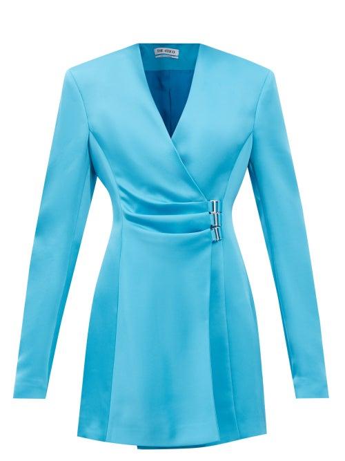 The Attico - Jacqueline Satin Wrap-effect Mini Dress - Womens - Blue