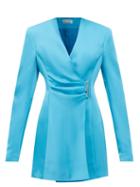 The Attico - Jacqueline Satin Wrap-effect Mini Dress - Womens - Blue