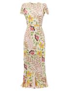 Matchesfashion.com Rhode - Lulani Floral-print Crepe De Chine Dress - Womens - Cream Multi
