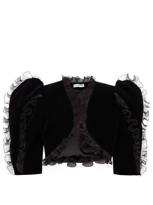 Matchesfashion.com Givenchy - Pliss Ruffled Velvet Bolero Jacket - Womens - Black
