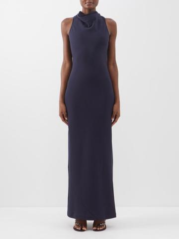Staud - Shannon Backless Crepe Maxi Dress - Womens - Navy
