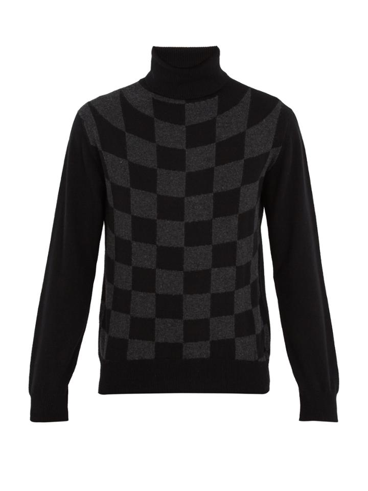 Connolly Roll-neck Graphic-check Cashmere Sweater