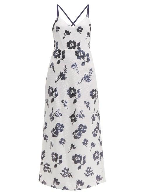 Matchesfashion.com Self-portrait - Floral Sequinned Dress - Womens - Cream Navy
