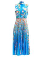 Saloni - Fleur Floral-print Dress - Womens - Blue Multi