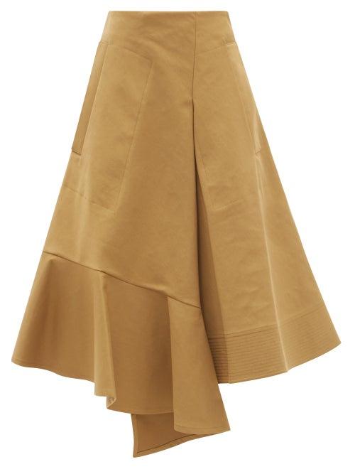 Matchesfashion.com Colville - Voulant Asymmetric Cotton-twill Skirt - Womens - Brown