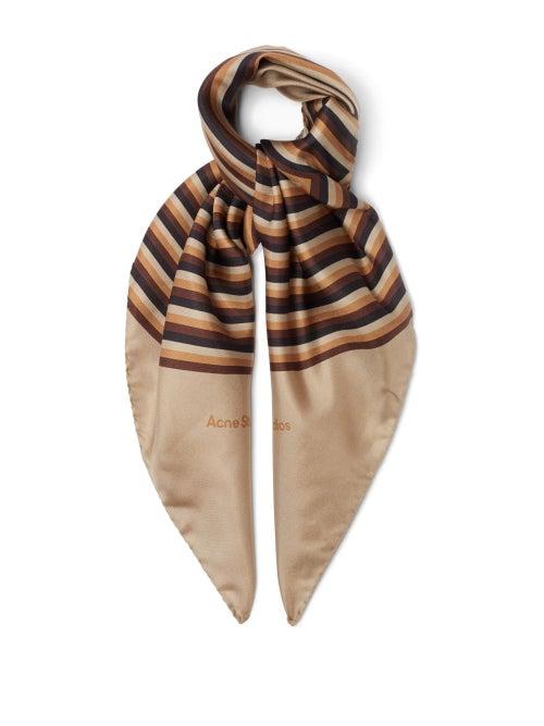 Matchesfashion.com Acne Studios - Striped Square-print Silk Scarf - Mens - Beige