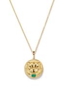 Azlee - Lion Emerald & 18kt Gold Pendant Necklace - Womens - Green Gold