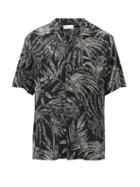 Mens Rtw Saint Laurent - Palm-print Short-sleeve Shirt - Mens - Black