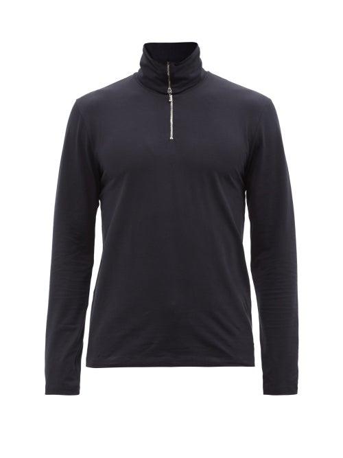 Jil Sander - Zipped Roll-neck Cotton-blend Jersey Top - Mens - Dark Navy