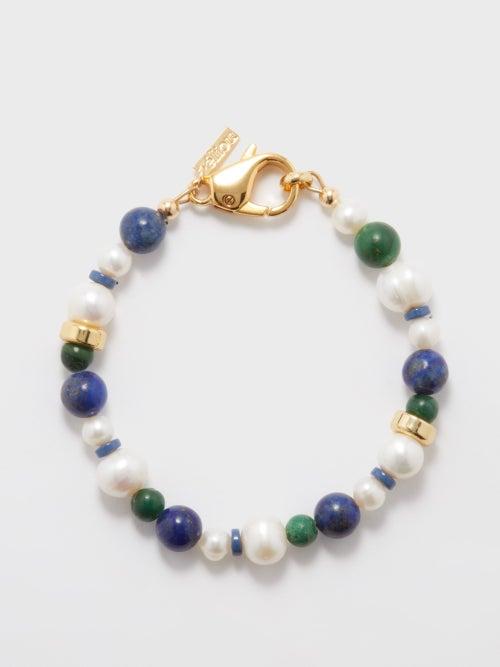 Liou - Sage Pearl, Lapis & Jade 14kt Gold-plated Bracelet - Mens - Blue Multi