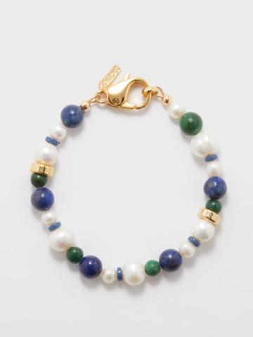 Liou - Sage Pearl, Lapis & Jade 14kt Gold-plated Bracelet - Mens - Blue Multi