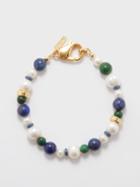 Liou - Sage Pearl, Lapis & Jade 14kt Gold-plated Bracelet - Mens - Blue Multi
