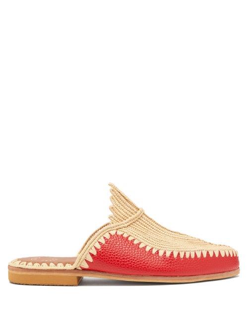 Matchesfashion.com Kilometre Paris - Raffia And Leather Backless Loafers - Womens - Red