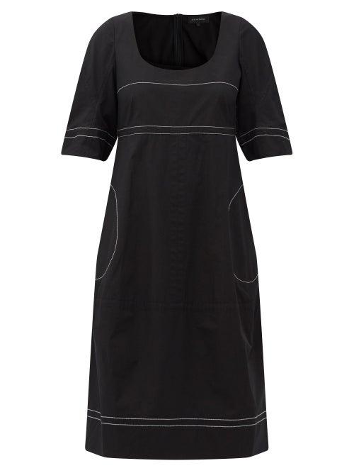 Matchesfashion.com Lee Mathews - May Topstitched Cotton-poplin Midi Dress - Womens - Black