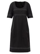 Matchesfashion.com Lee Mathews - May Topstitched Cotton-poplin Midi Dress - Womens - Black