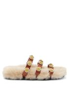 Matchesfashion.com Fabrizio Viti - Berkley Daisy-appliqu Shearling-lined Slides - Womens - Beige Multi
