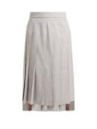 Matchesfashion.com Thom Browne - Striped Cotton Seersucker Skirt - Womens - White Multi