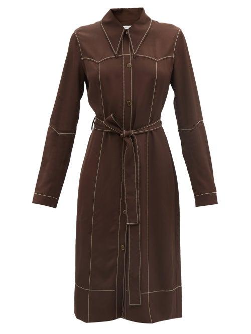 Rejina Pyo - Sasha Contrast-stitch Twill Shirt Dress - Womens - Dark Brown