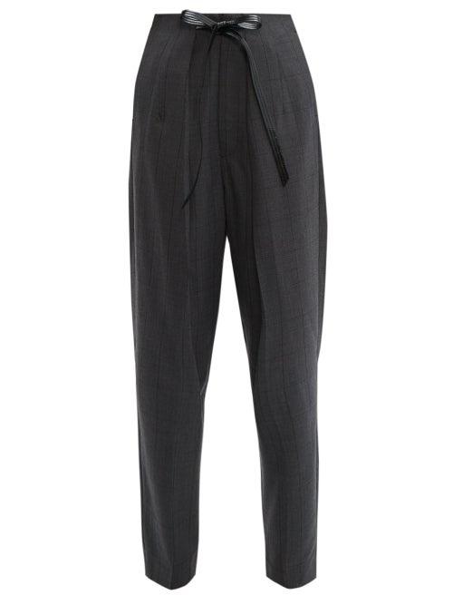 Matchesfashion.com Toga - Windowpane Check Tie Waist Trousers - Womens - Grey