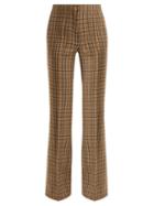 Matchesfashion.com Rochas - Checked Wool Blend Flared Trousers - Womens - Brown Multi