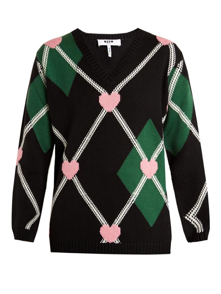 Msgm Argyle-intarsia Wool-blend Sweater