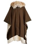 Matchesfashion.com Yves Salomon Army - Fur Lined Hooded Cotton Canvas Cape - Womens - Green White