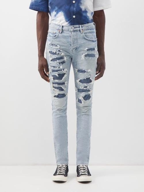 Purple Brand - P001 Distressed Slim-leg Jeans - Mens - Light Blue